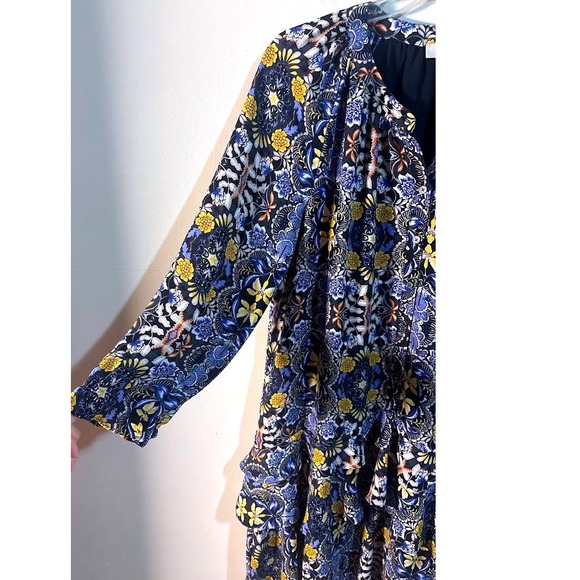 LOFT Women's Blue Yellow Floral Print Ruffle Tiered Mini Dress Size Medium - Picture 5 of 10